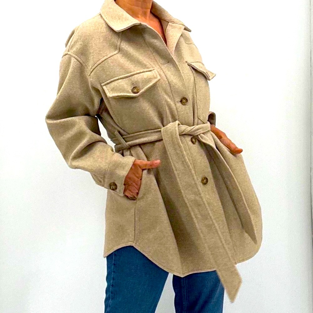 Zara Quiet Luxury Minimalist Normcore Belted Overshirt Shacket Blanket Jacket